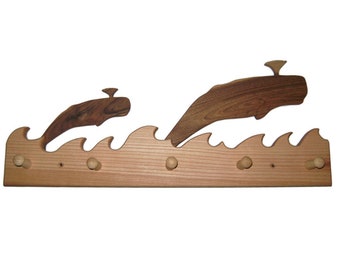 Coatrack with Whale made of wood