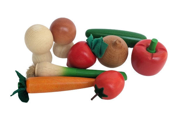 nine-part wooden vegetable assortment