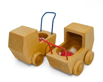 Doll carriage with baby for the big doll house made of wood