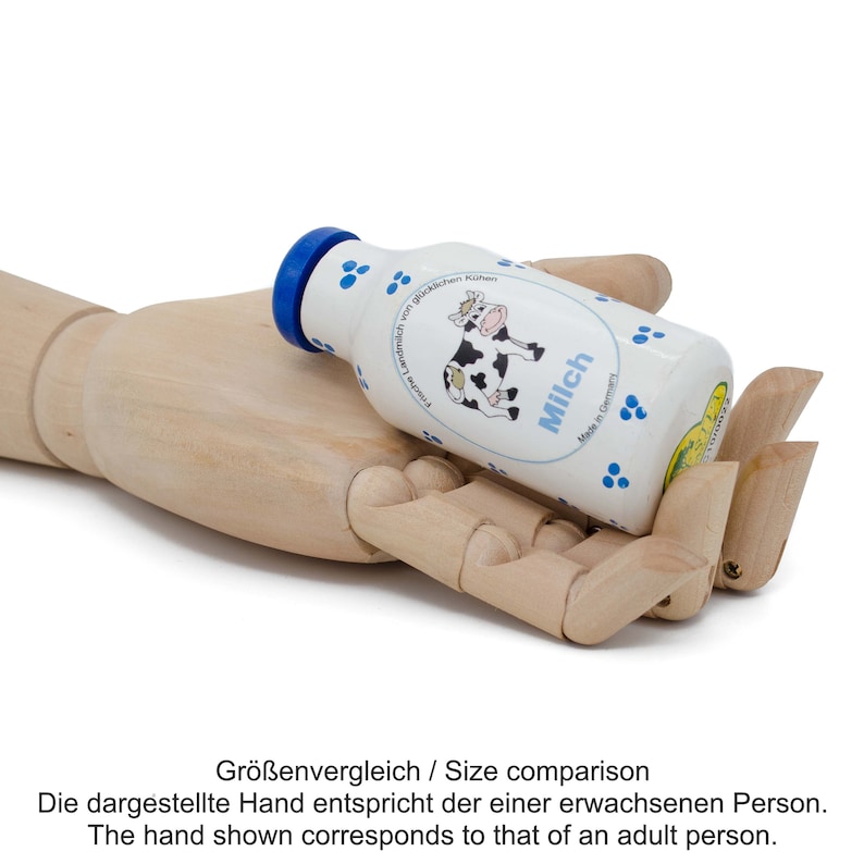 Milchflasche aus Holz für Kinderküche Sonderedition mit blauen Punkten Bild 2