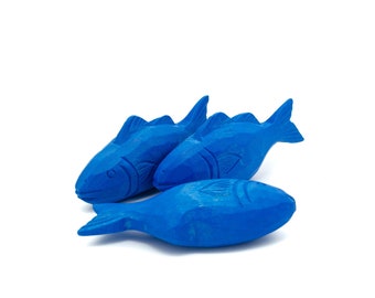 handcarved  blue fish, wooden toy