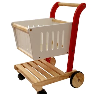 Wooden shopping trolley in red