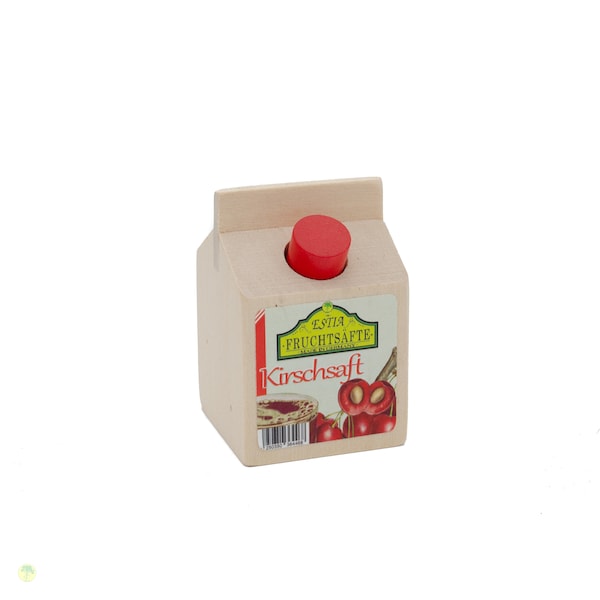 Kirschsaft  kleine Fruchtsafttüte  Kaufladenaccessoire aus Holz  Kinderküchenlebensmittel aus Holz  Miniature Food