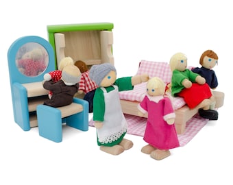 Puppenstubenmöbel Schlafzimmer  Puppenhausmöbel aus Holz