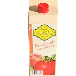 Tomato juice, wooden toy