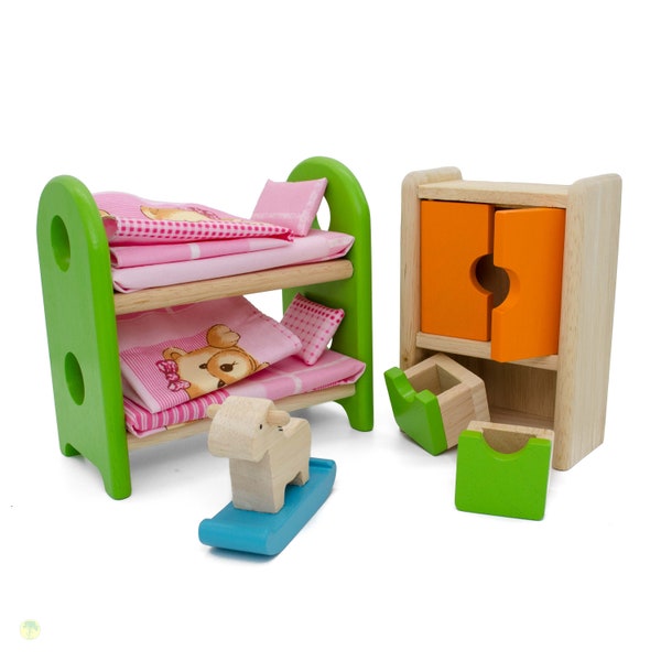Childrens room, dollhouse furniture made of wood