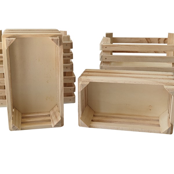 Pack of 6 wooden crates fruit boxes/vegetable boxes 14x8x6.5 cm