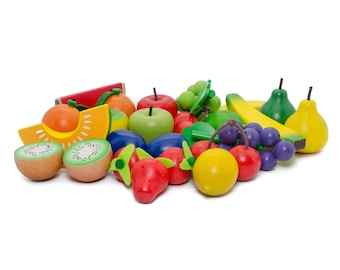 Fruit assortment with 24 pieces made of wood, shop accessories
