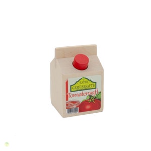 Tomatensaft  kleine Safttüte aus Holz  Kinderküchenzubehör