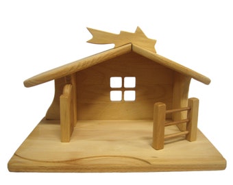 Large Creche, Nativity Scene or Crib made of beech wood