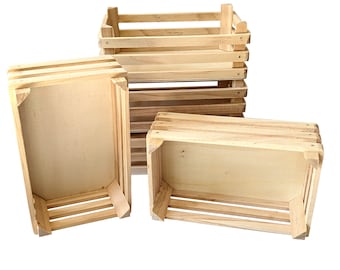 Pack of 5 medium wooden crates, fruit crates, vegetable crates, 16.5 x 10.5 x 6.4 cm