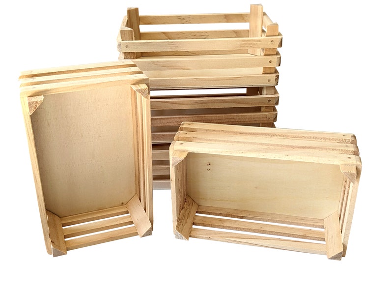 Pack of 5 medium wooden crates, fruit crates, vegetable crates, 16.5 x 10.5 x 6.4 cm image 1