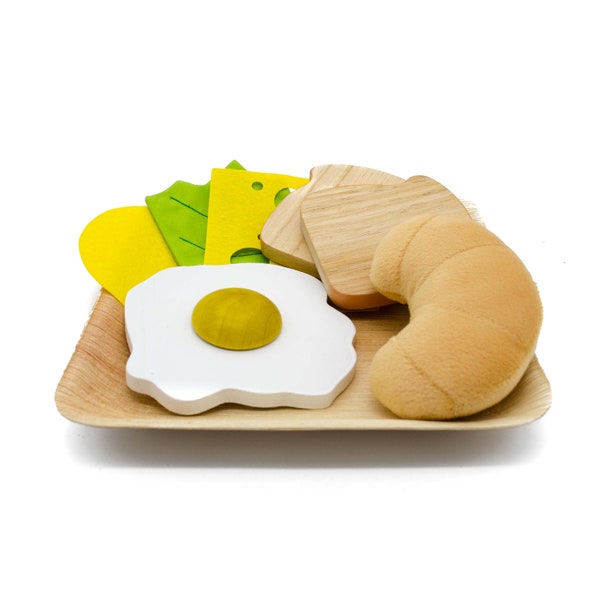 vegetarischer Frühstücksteller aus Holz  Kinderküchenzubehör