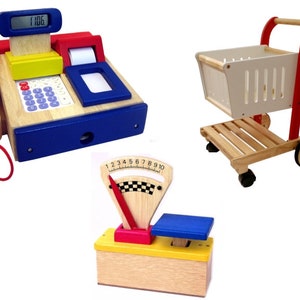 Shopping Cart w. Cash and scanner, blue red yellow