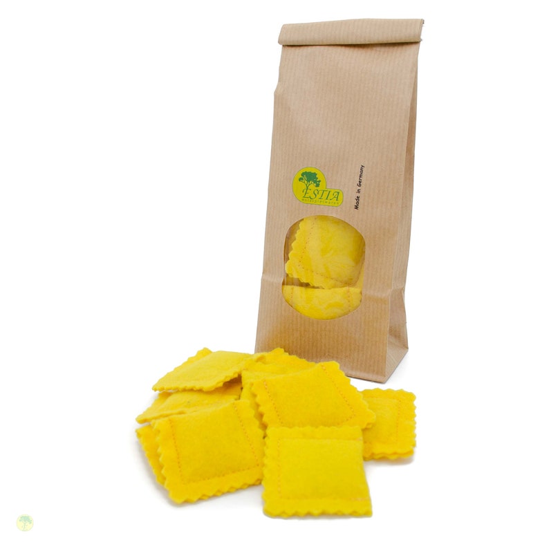 Felt Play Food Pasta Ravioli, yellow, Miniature Food, Role Play Grocery Shop accessoires, Pretend Play Kitchen image 1