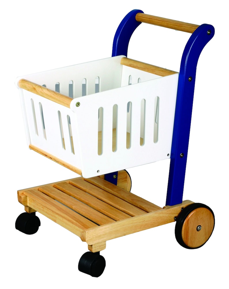 Shopping Cart Blue Wooden Toy Etsy