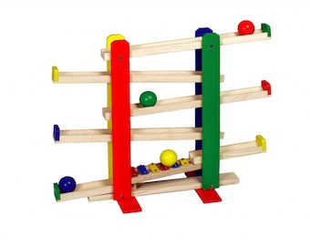 Wooden marble run with carillon and 4 marbles