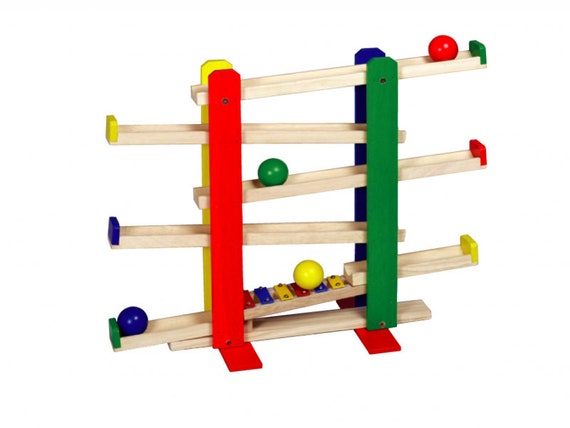 Wooden Marble Run With Carillon and 4 Marbles 