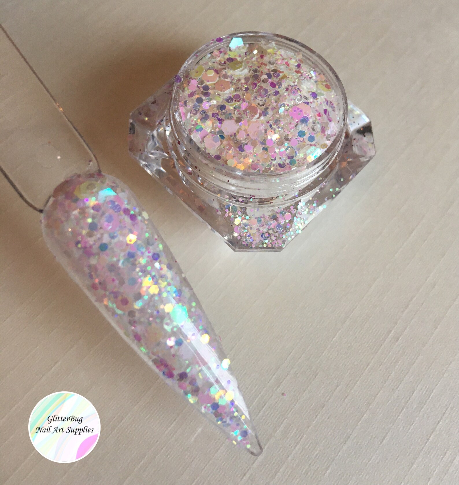 Nail art glitter Marshmallow white chunky holographic nails Etsy
