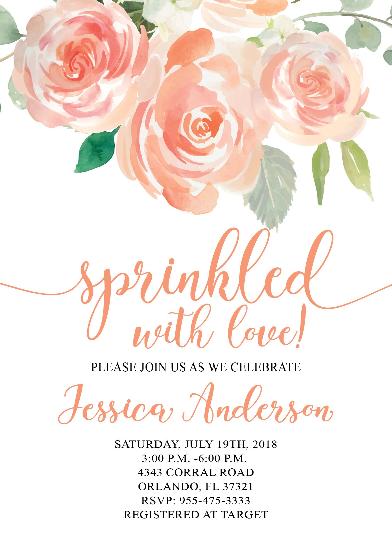 Baby Girl Sprinkle Invitation Sprinkled with Love Floral Etsy