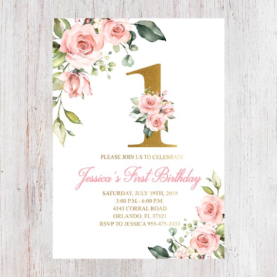 floral first birthday invitations