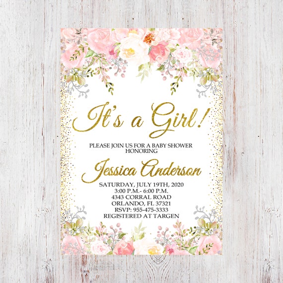 floral baby shower invitation template floral watercolor baby shower invite  girl baby shower flower invite pink its a girl baby shower 19