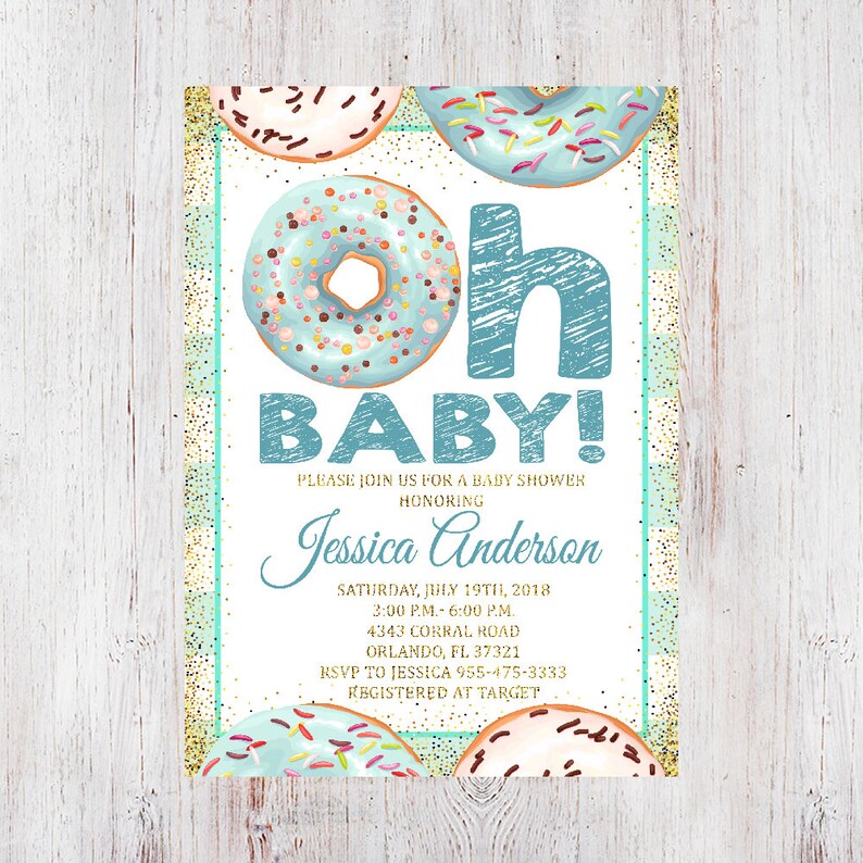 Donut Baby Shower Invitation Oh Baby Doughnut Invite Baby Etsy
