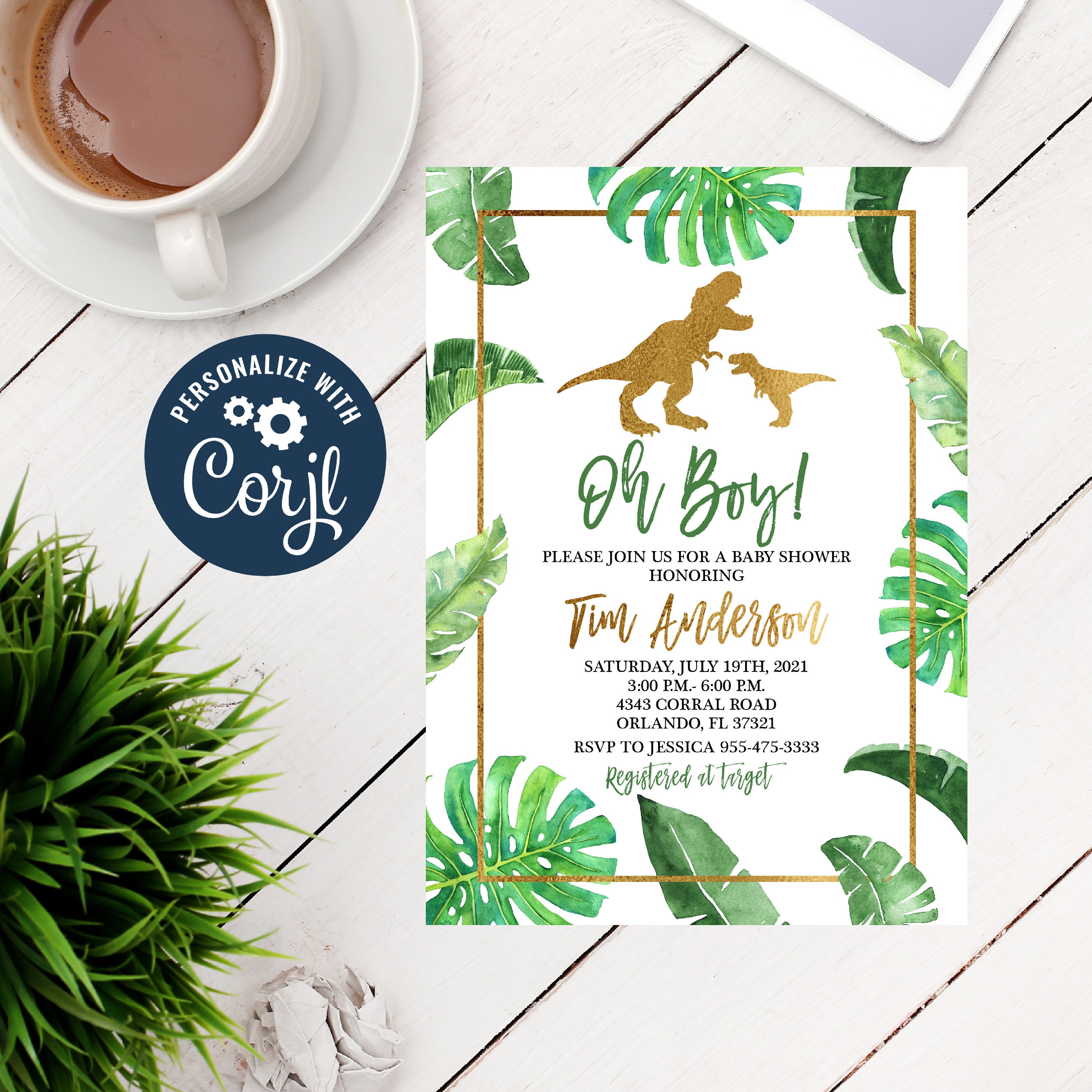 Editable Jungle Baby Shower Invitation Dinosaur Invitation Etsy