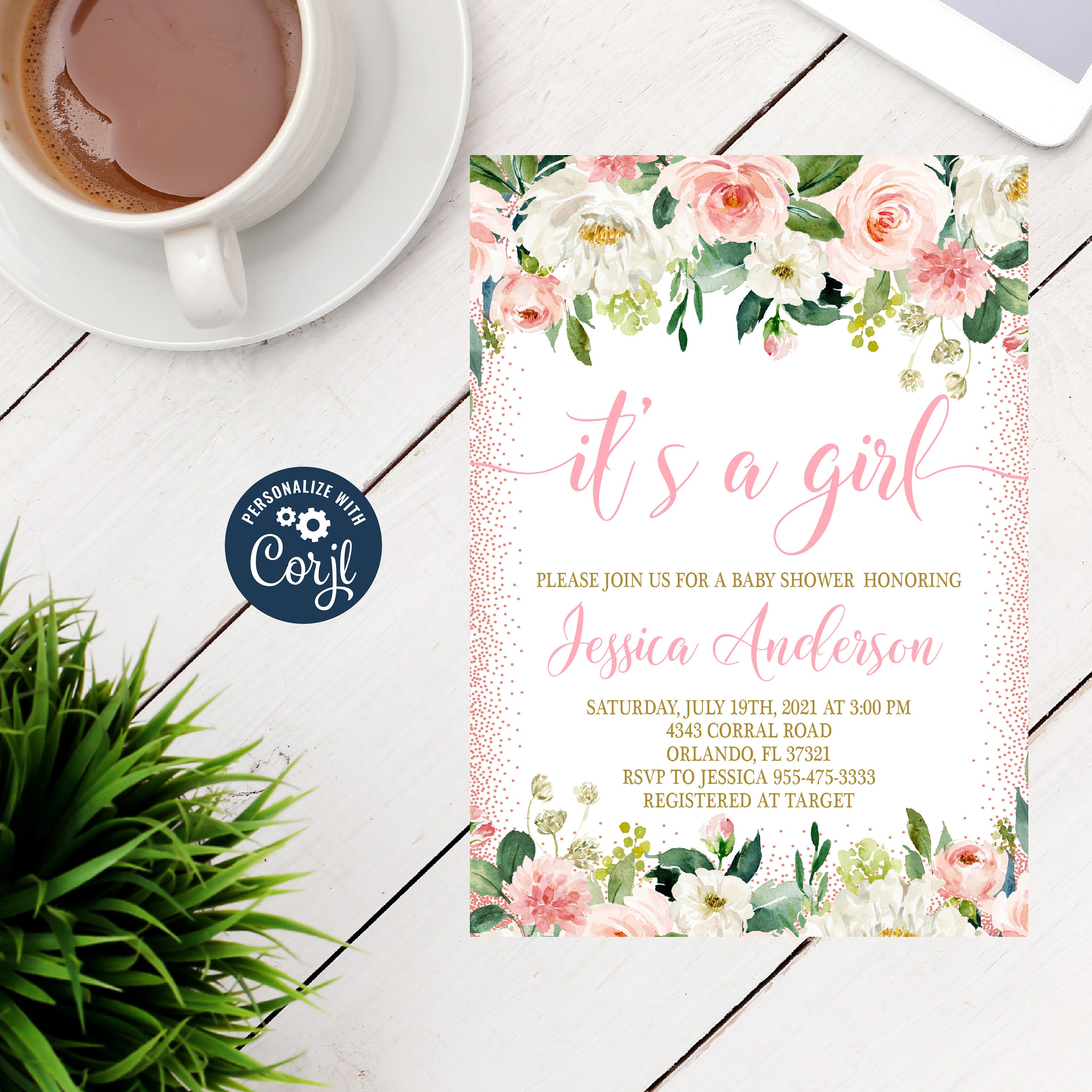 Editable Floral Baby Shower Invitation Template Floral Etsy