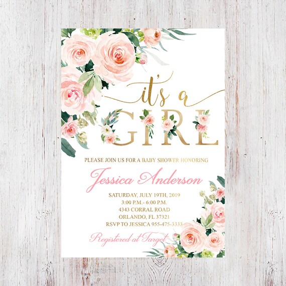 pink floral baby shower invitations