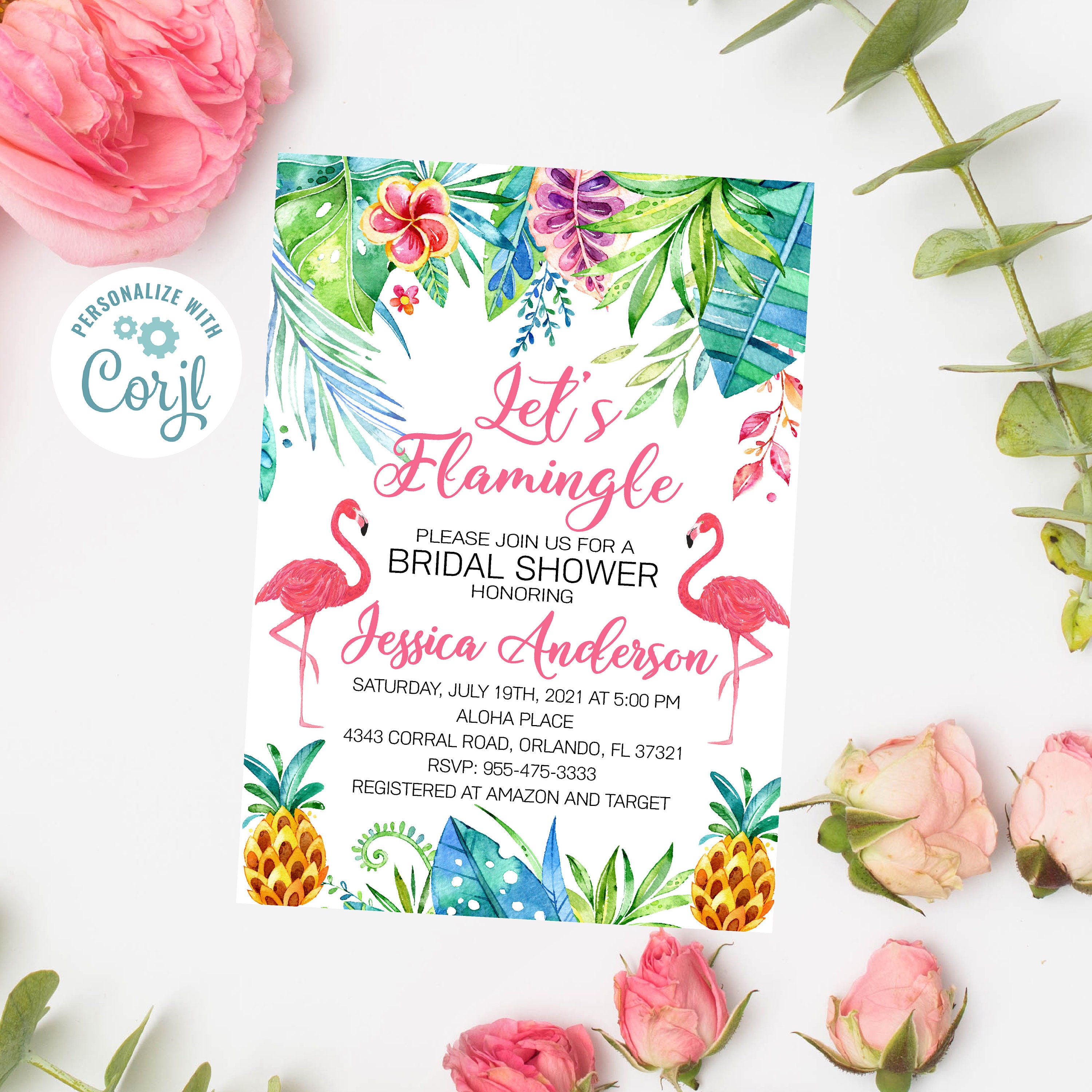 Editable Let's Flamingle Bridal Shower Invitations Etsy