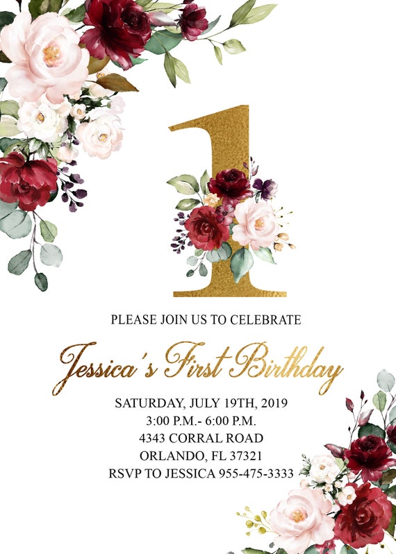 floral first birthday invitations