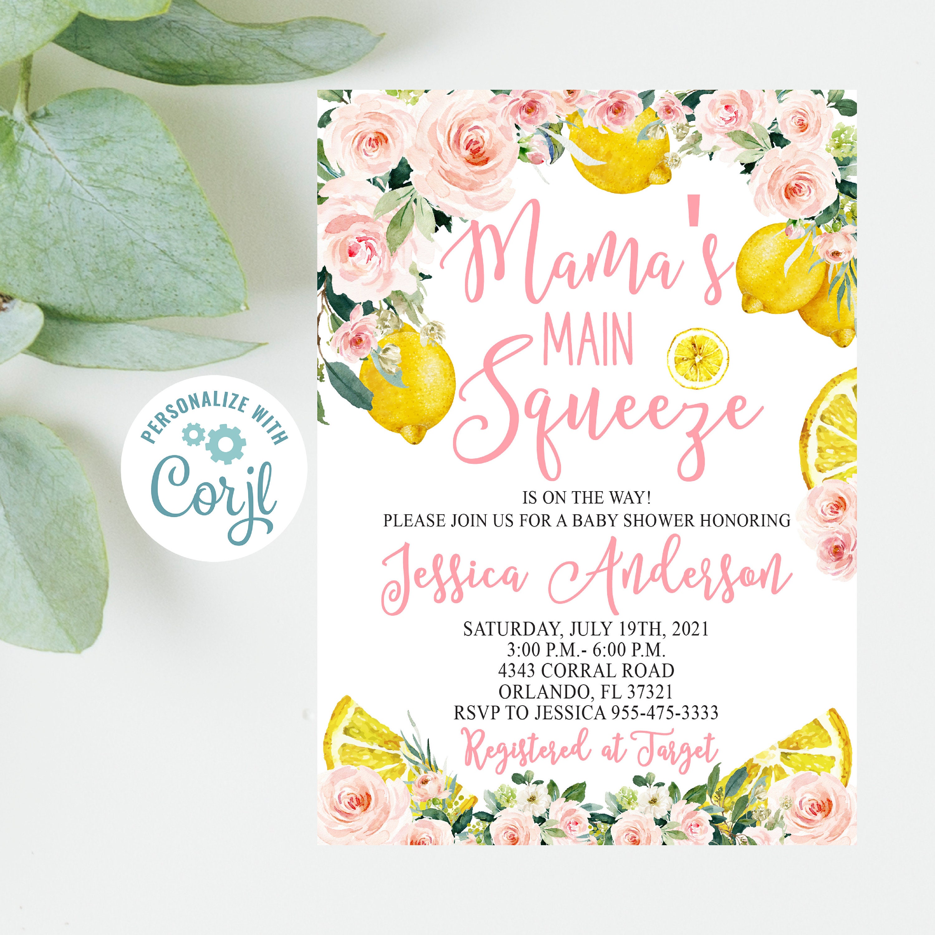 Editable Mama's Main Squeeze Lemon Baby Shower Invitation Etsy