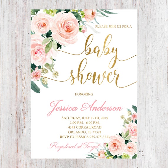 pink floral baby shower invitations