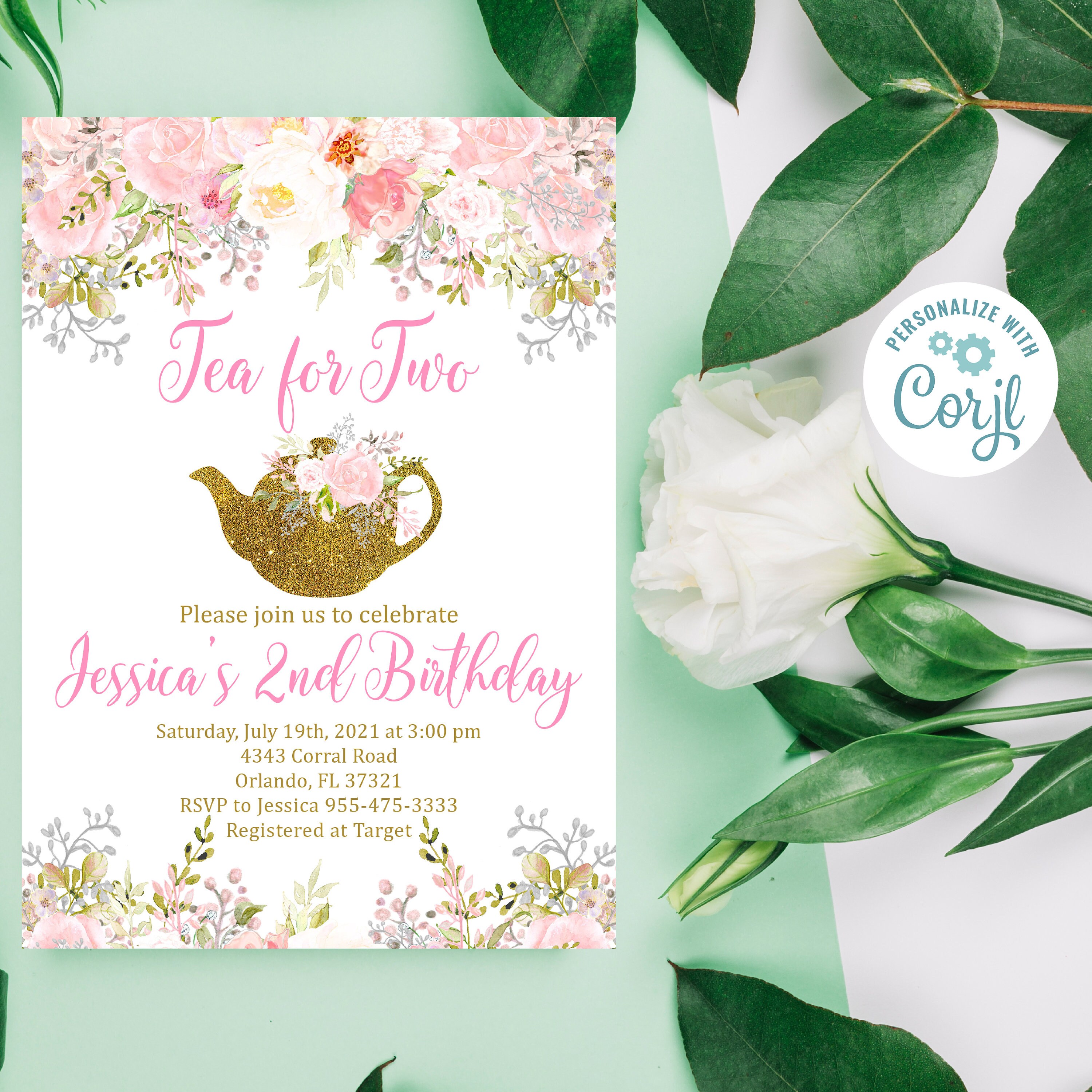 Editable Tea for Two Invitation Tea Party Invite Floral Tea Etsy