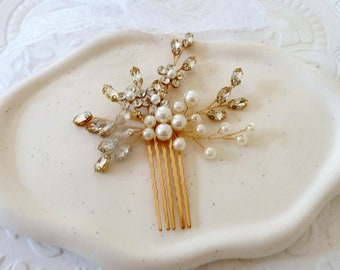 Braut Haarschmuck gold mit Perlen und Strass / Brautfrisur headpiece mit Perlen Kopfschmuck Hochzeit Kopfschmuck /Perlenkamm für Braut
