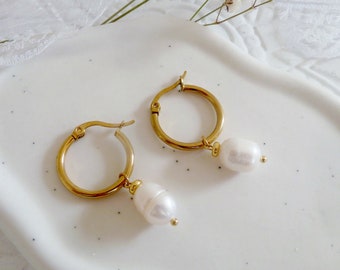 Ohrringe Brautschmuck mit Perlen / hängende Ohrringe Creolen gold / Braut Ohrringe Perlen/ Perlenohrringe für Hochzeit / hochzeitsschmuck