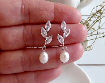 Stud earrings drop pearl zirconia silver bridal jewelry bridal earrings wedding wedding jewelry pearl earrings bride silver plated white small delicate