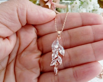 Necklace flower leaf drop cluster zirconia romantic bridal crystal flower marquise bridal earrings wedding wedding jewelry zircon rose gold