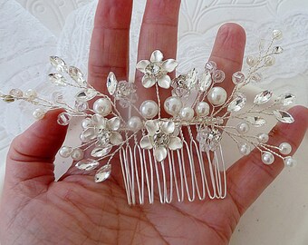 Braut Haarkamm für die Hochzeit / Kopfschmuck mit Perlen / Haarschmuck braut für hochzeit, silberner brautkamm für brautfrisur, Perlenkamm