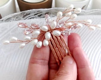 Bridal hair comb for weddings / headpiece with pearls / bridal comb for bridal hairstyle, rose gold, bridal hair jewelry / wedding hair jewelry