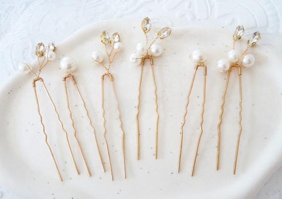 Braut Perle set Haarnadeln / brautfrisur Haarnadel Kopfschmuck Hochzeit / Perlenset in gold mit zirkonia