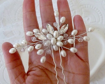 Bridal hair accessory hairpin with leaves and pearls / bridal hairstyle jewelry hairpin / headpiece with pearls in silver gold rose gold / wedding