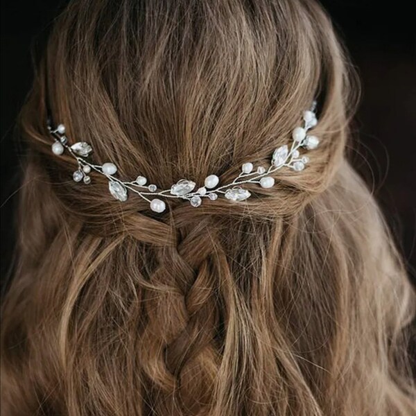 Braut Perlen Haarband rosegold gold silber  Blatt Zweig Kristalle Perlen leicht süß boho strand Haarkranz, Hochzeit Haarteil, hairvine