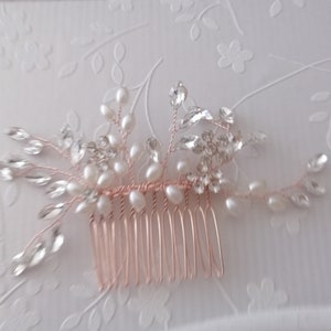 Braut Haarkamm für die Hochzeit / Kopfschmuck mit Perlen / Haarschmuck strass silber, Goldener brautkamm für brautfrisur, headpiece rosegold Bild 3