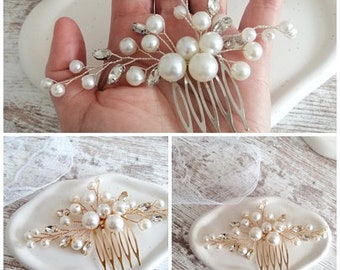 Bridal hair comb for the wedding / headpiece with pearls / hair accessories rhinestone silver, golden bridal comb for bridal hairstyle, headpiece rose gold