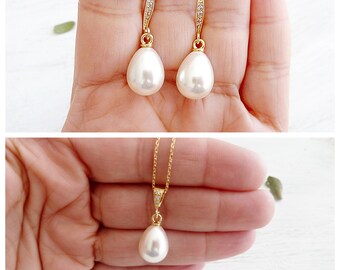 Brautschmuck mit Perlen / Braut hängende Ohrringe mit Perlen/ Set für Hochzeit Perlen / Perlenkette für Hochzeit / Perlenohrringe für Braut