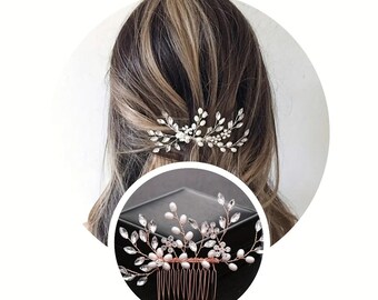 Braut Haarkamm für die Hochzeit / Kopfschmuck mit Perlen / Haarschmuck strass rosegold brautkamm brautfrisur/ Perlen headpiece für braut