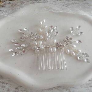 Peineta de novia para bodas / tocado con perlas / accesorio para el cabello con diamantes de imitación plateado, peineta de novia dorada para peinado de novia, tocado de oro rosa