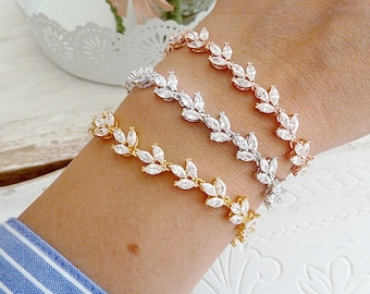 Zirconia bracelet Flower CZ marquise Crystal gold silver adjustable bride bridal bracelet wedding jewelry rose gold zirconia bracelet rhinestone leaf